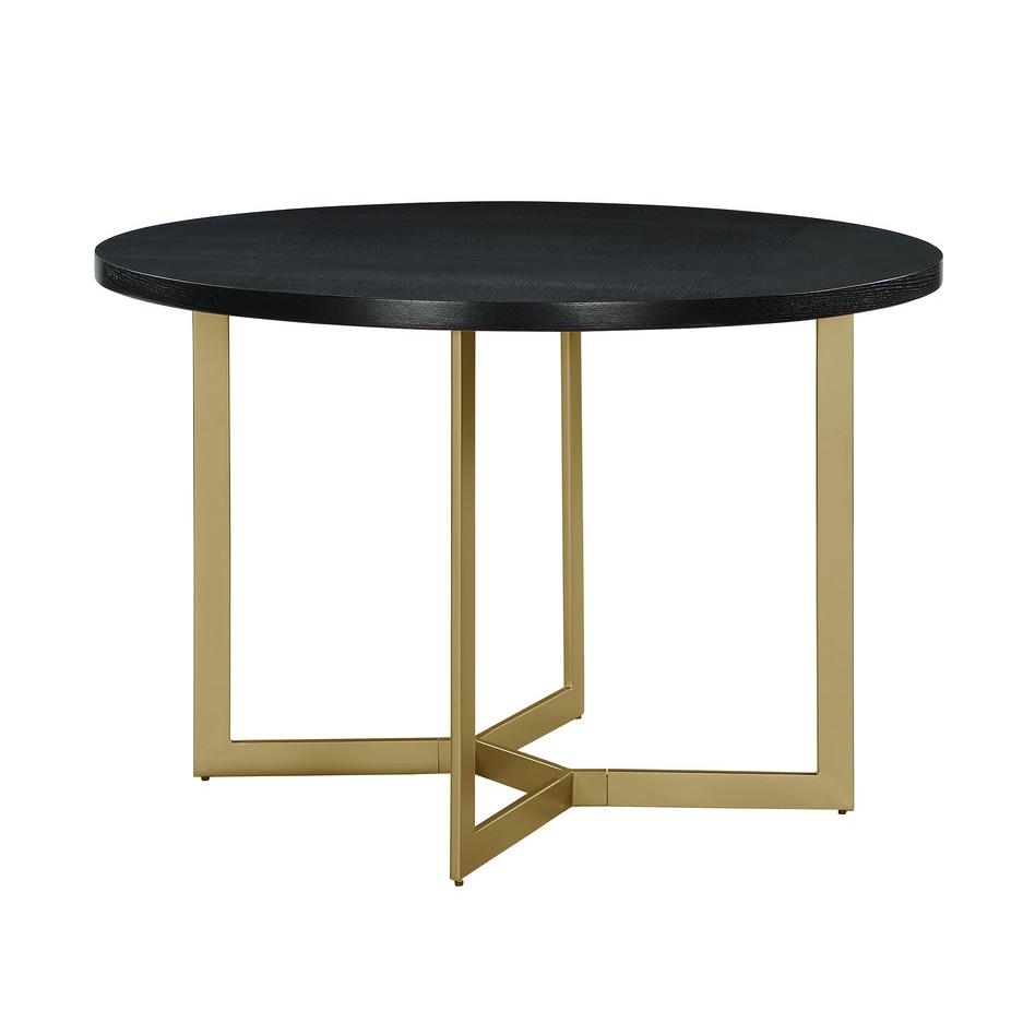 Black Wood top Round dining table w/ gold painted base. Picture 1