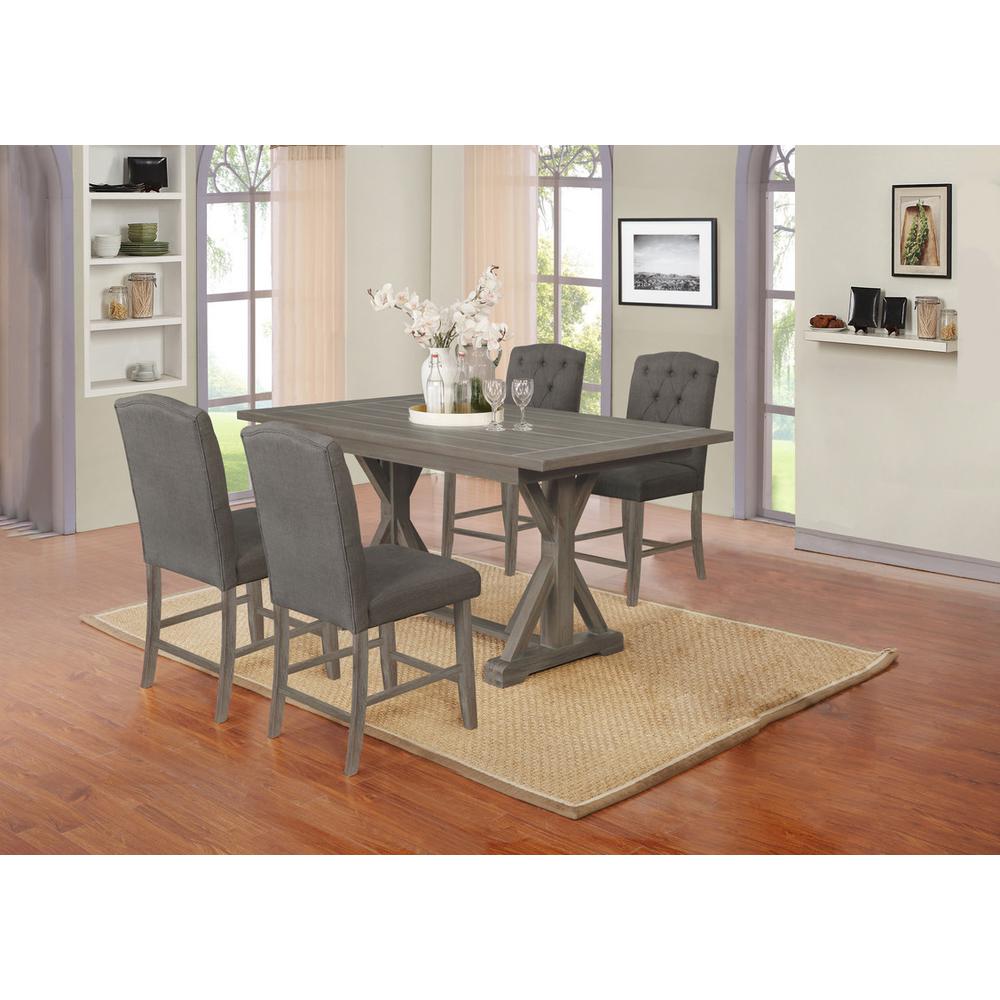 5pc Counter Height Dining Set with grey linen Fabric chairs. Picture 1