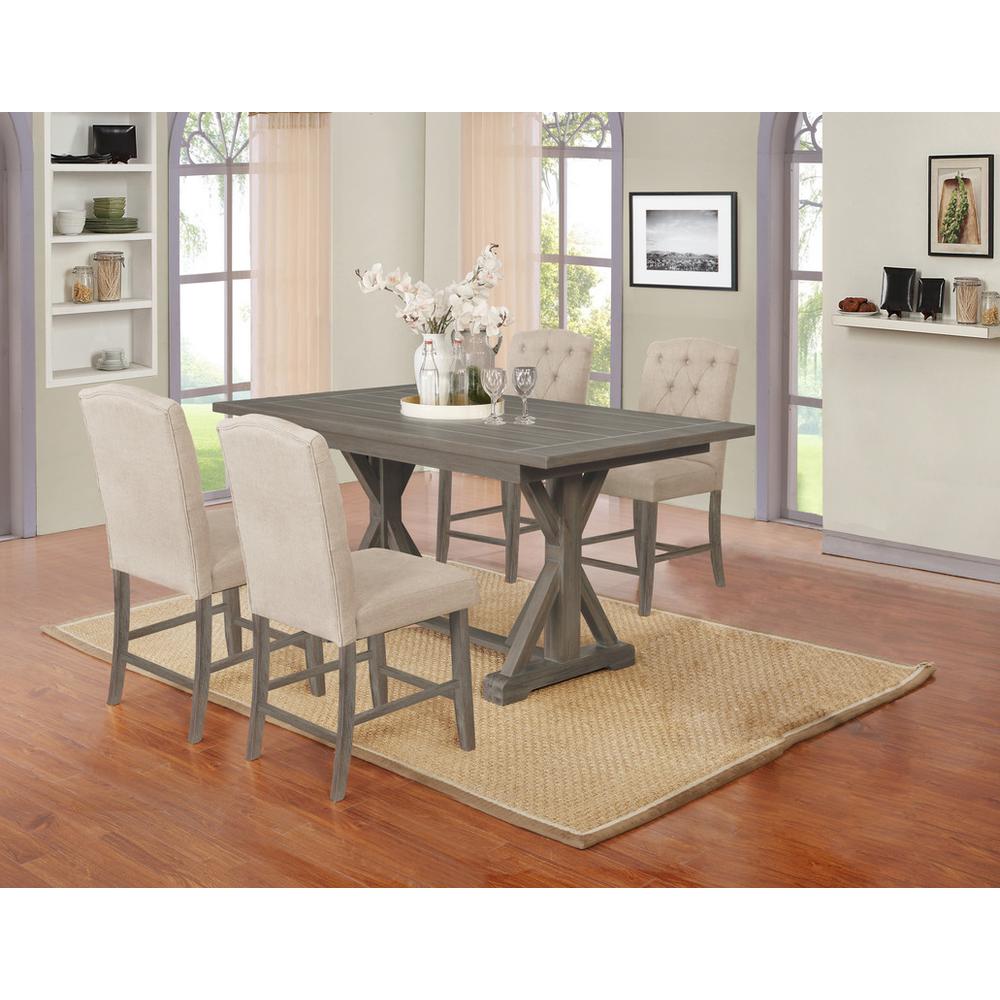 5pc Counter Height Dining Set with Beige linen Fabric chairs. Picture 1