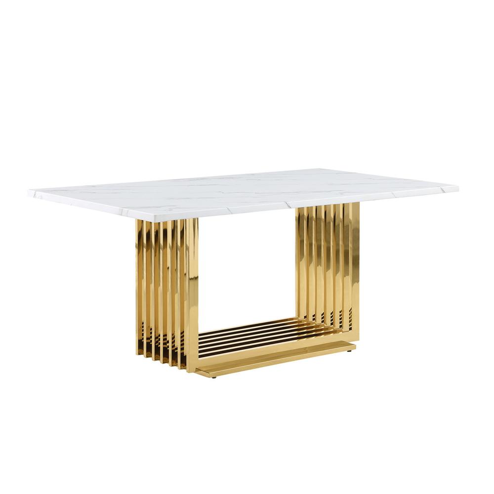 68" White marble table with a gold color base. Picture 1