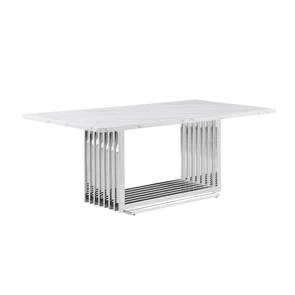 79" White marble table with a silver color base. Picture 1