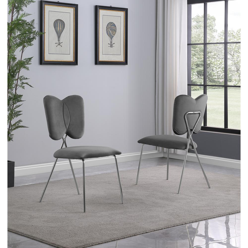 Set of 4, Dark Grey Velvet Guest Side Chair with Wingback, Chrome. Picture 2
