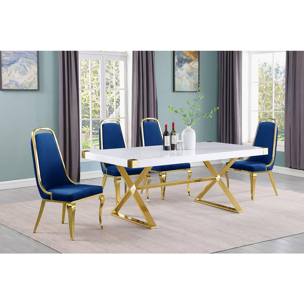 5pc Small(78") white wood top dining set with gold base and 4 side chairs. Picture 1