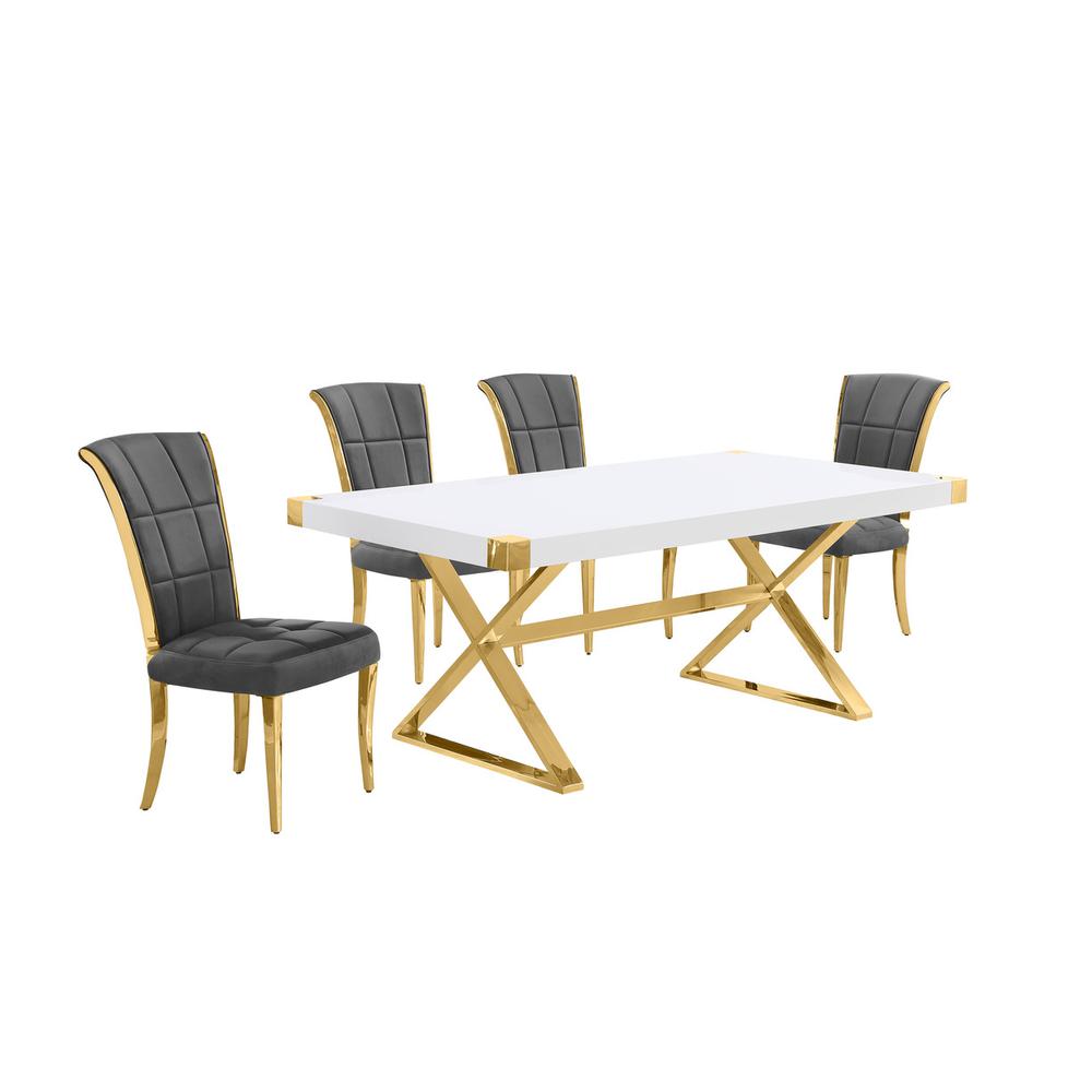 5pc Small(78") white wood top dining set with gold base and 4 chairs. Picture 1