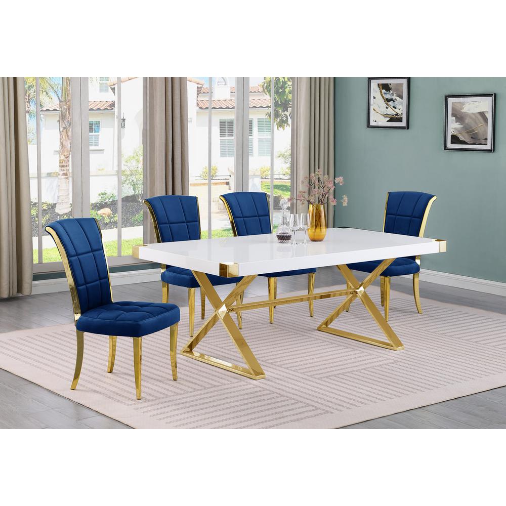 5pc Small(78") white wood top dining set with gold base and 4 chairs. Picture 4