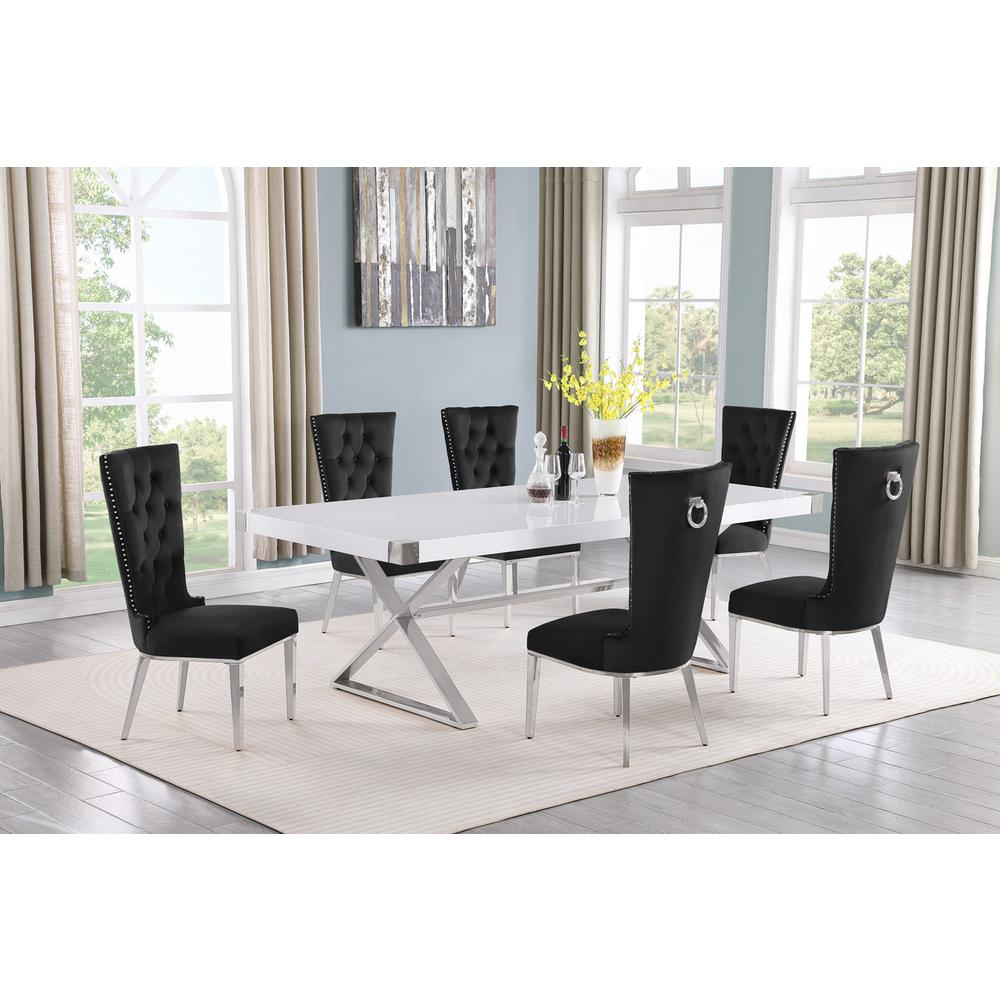 7pc Large(94") white wood top dining set with silver base and 6 hairs. Picture 5