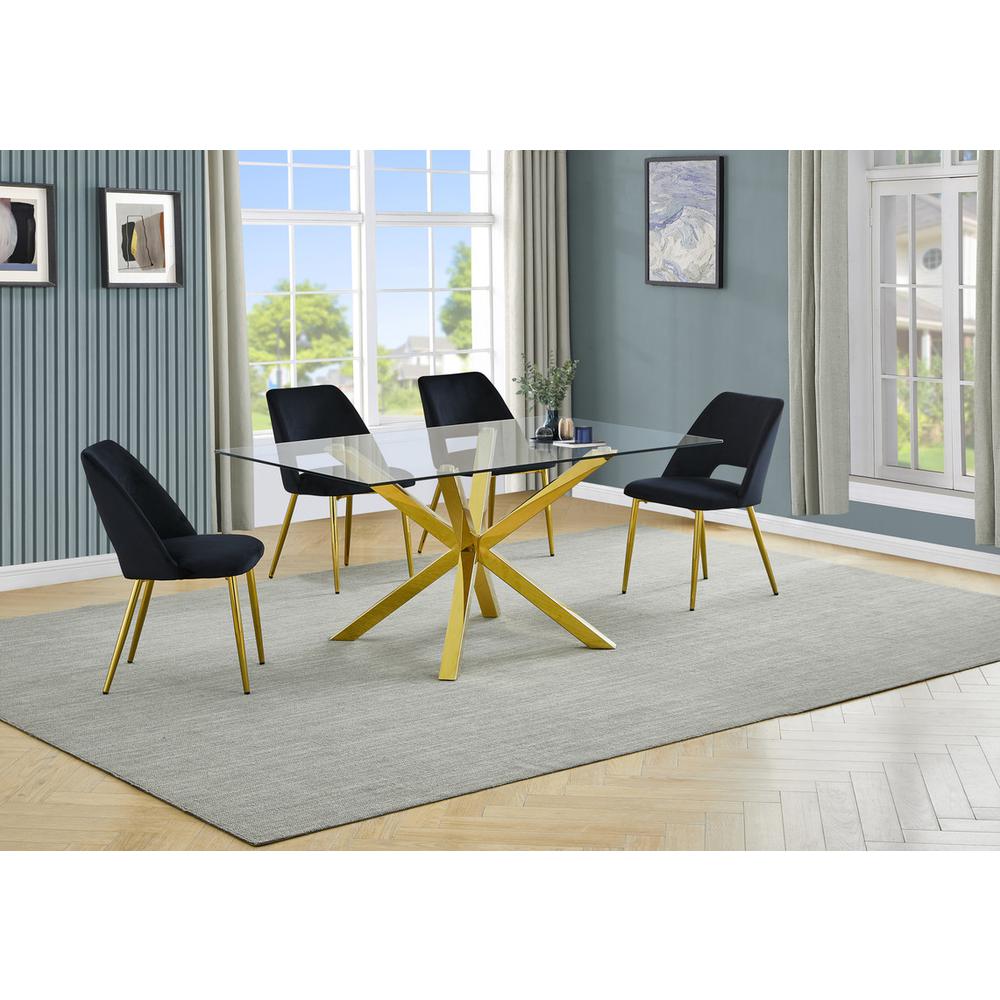 5pc modern glass dining table with 4 Black side chairs. Picture 6