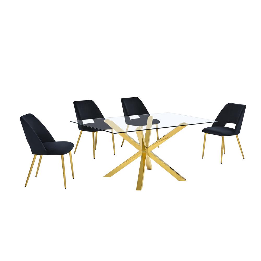 5pc modern glass dining table with 4 Black side chairs. Picture 1