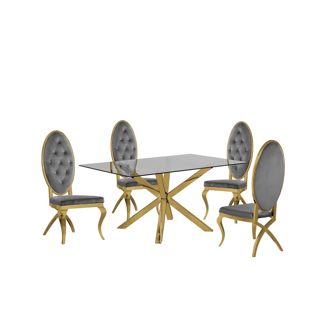 Contemporary 5pc Dining Set, Glass Dining Table. Picture 1