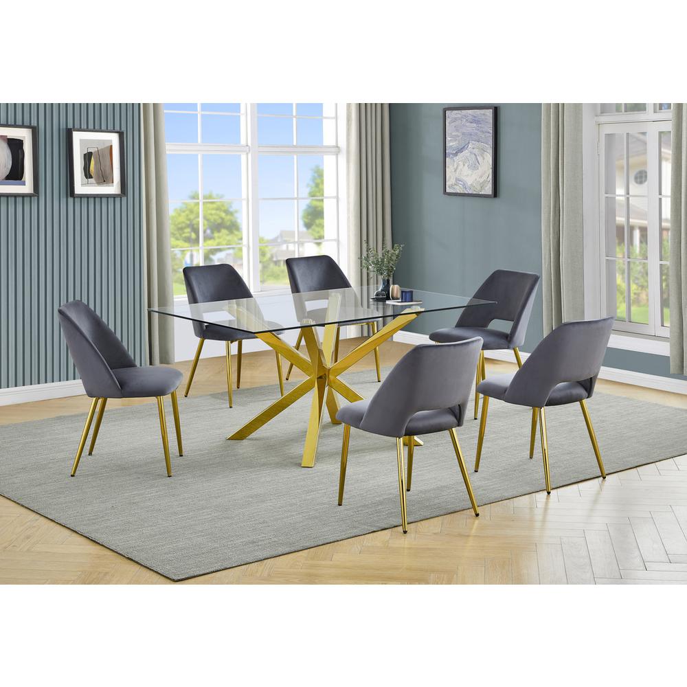 7pc modern glass dining table with 6 Dark grey side chairs. Picture 6
