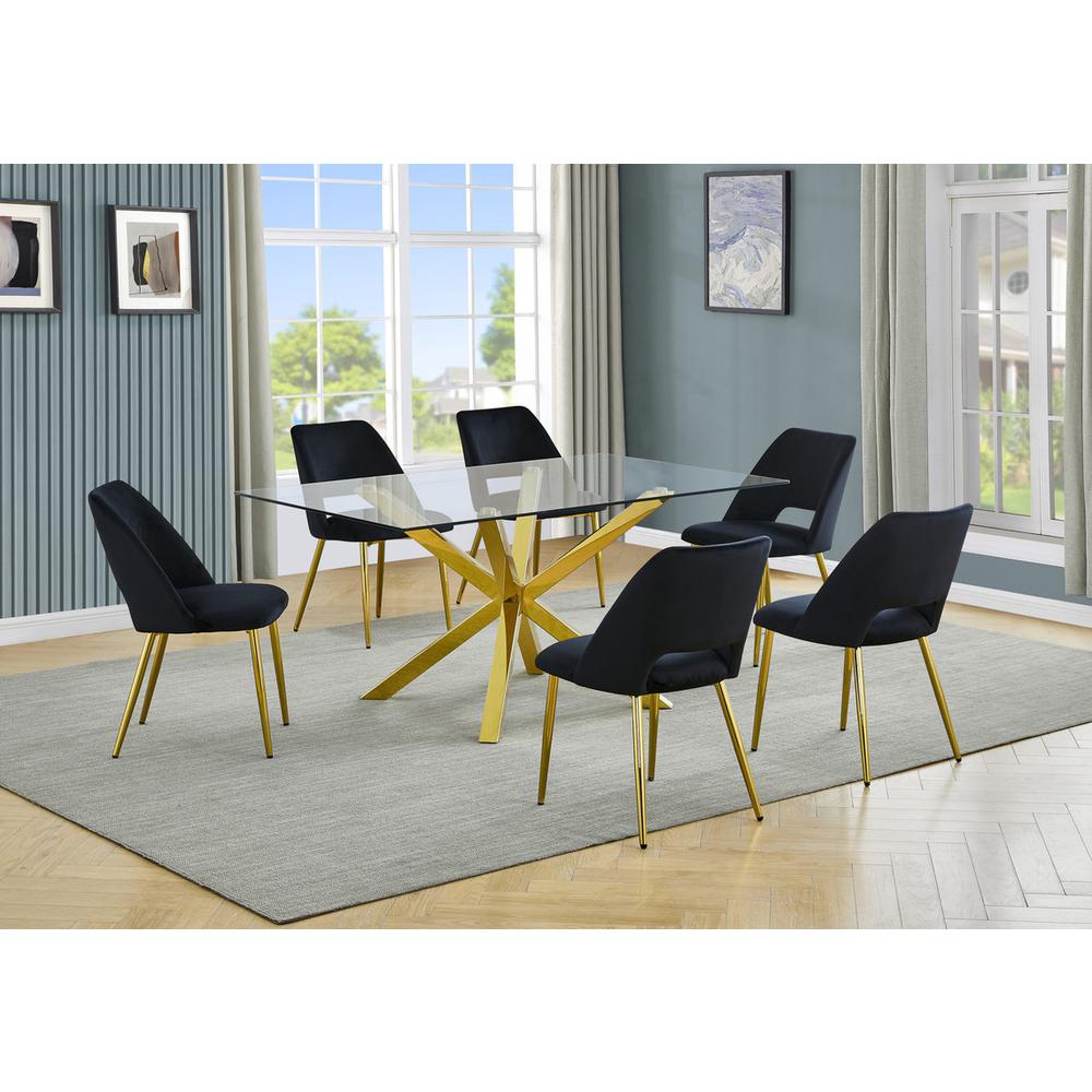 7pc modern glass dining table with 6 Black side chairs. Picture 6
