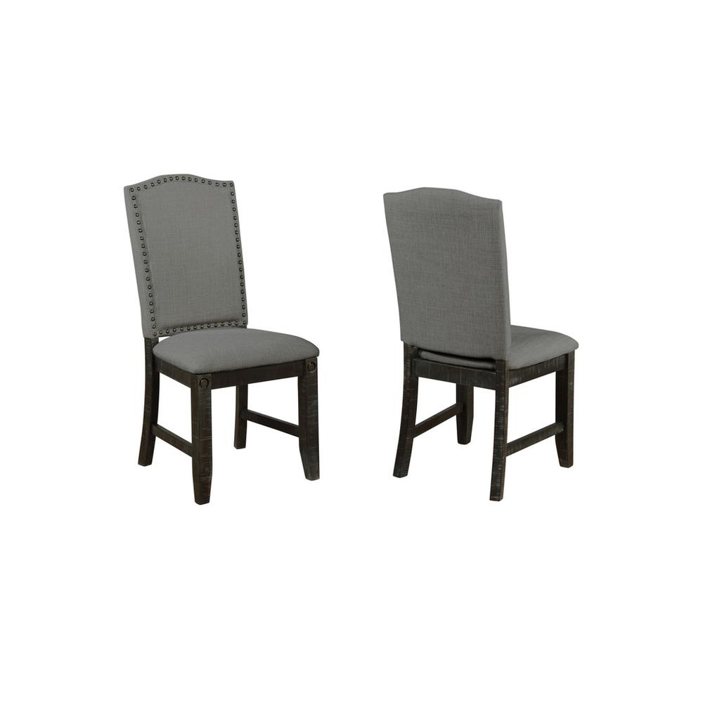 Classic Upholstered Side Chair w/ Nailhead Trim in Linen Fabric **Set of 2**, Dark Grey. Picture 1
