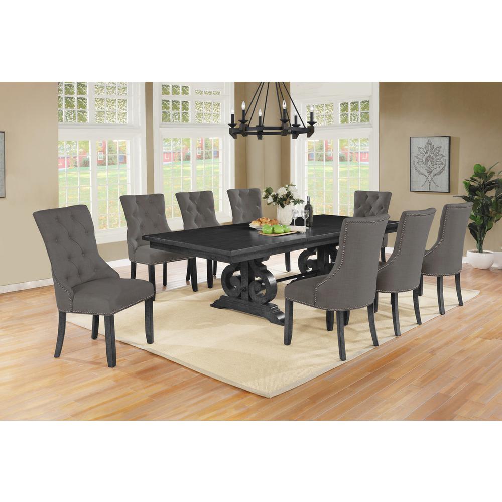 9 Piece Dining set with Dark Gray Solid wood Table and 8 Gray Linen Fabric Side Chairs. Picture 1