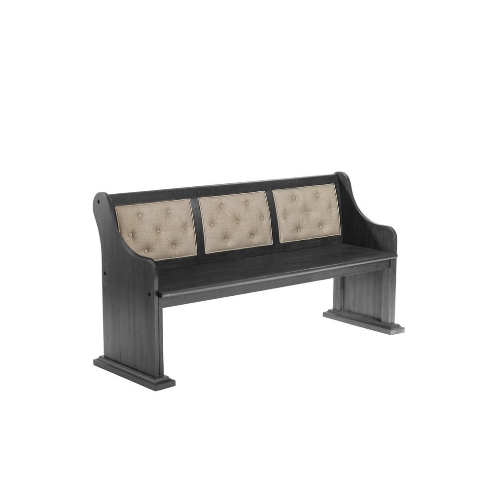 D88 Dark Gray Wood Dining Bench in Beige Linen. Picture 1