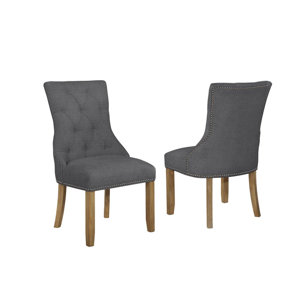 Dining Chairs, Set of 2 in Dark Grey Linen. Picture 1