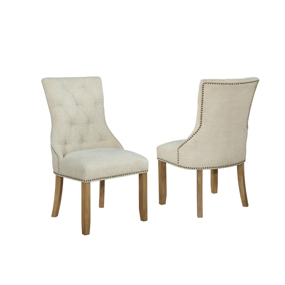Dining Chairs, Set of 2 in Beige Linen. Picture 1