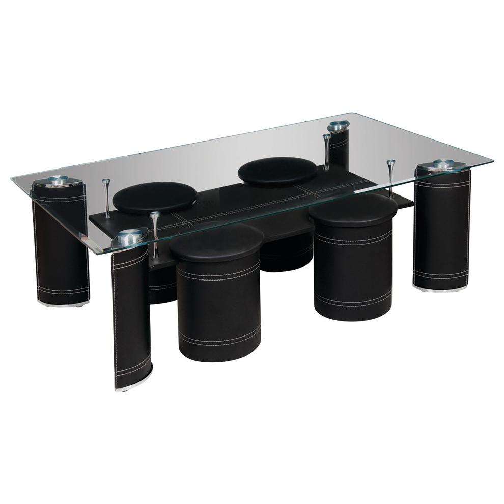 Glass Top Coffee Table with Stools, Stool Storage, and Shelf. Picture 2