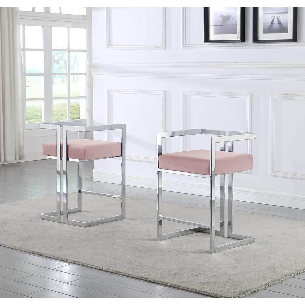 24" Uph Accent Counter Chairs, Pink Velvet, Chrome Base - Set of 2. Picture 4