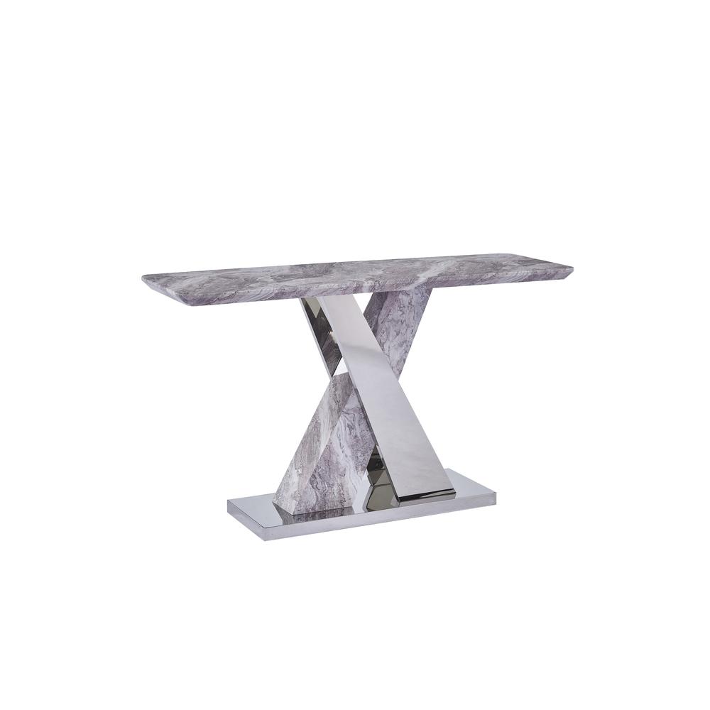 White Faux Marble Console Table w/Stainless Steel X-Base. Picture 2