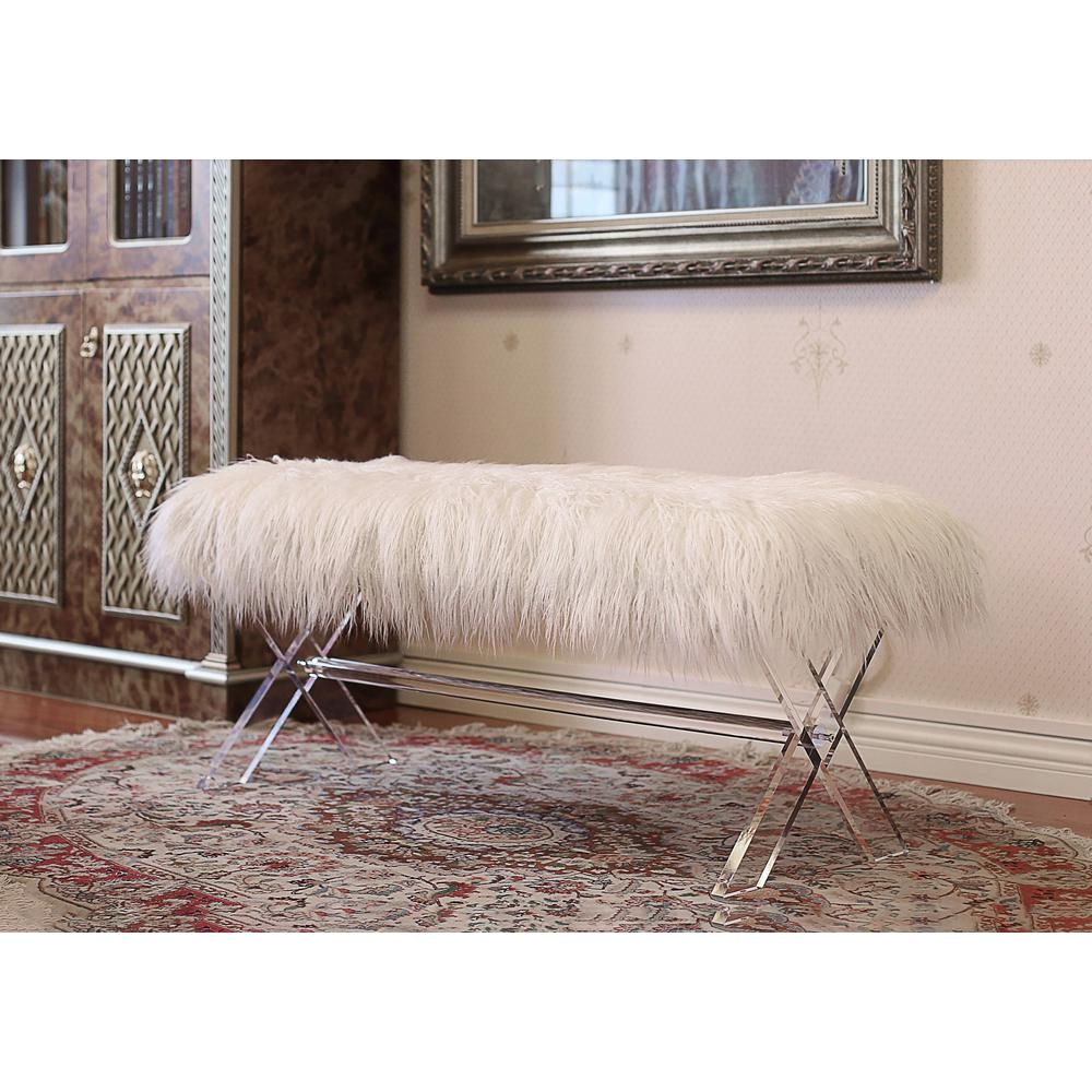 Fur bench/Ottoman with Acrylic Legs.. Picture 3