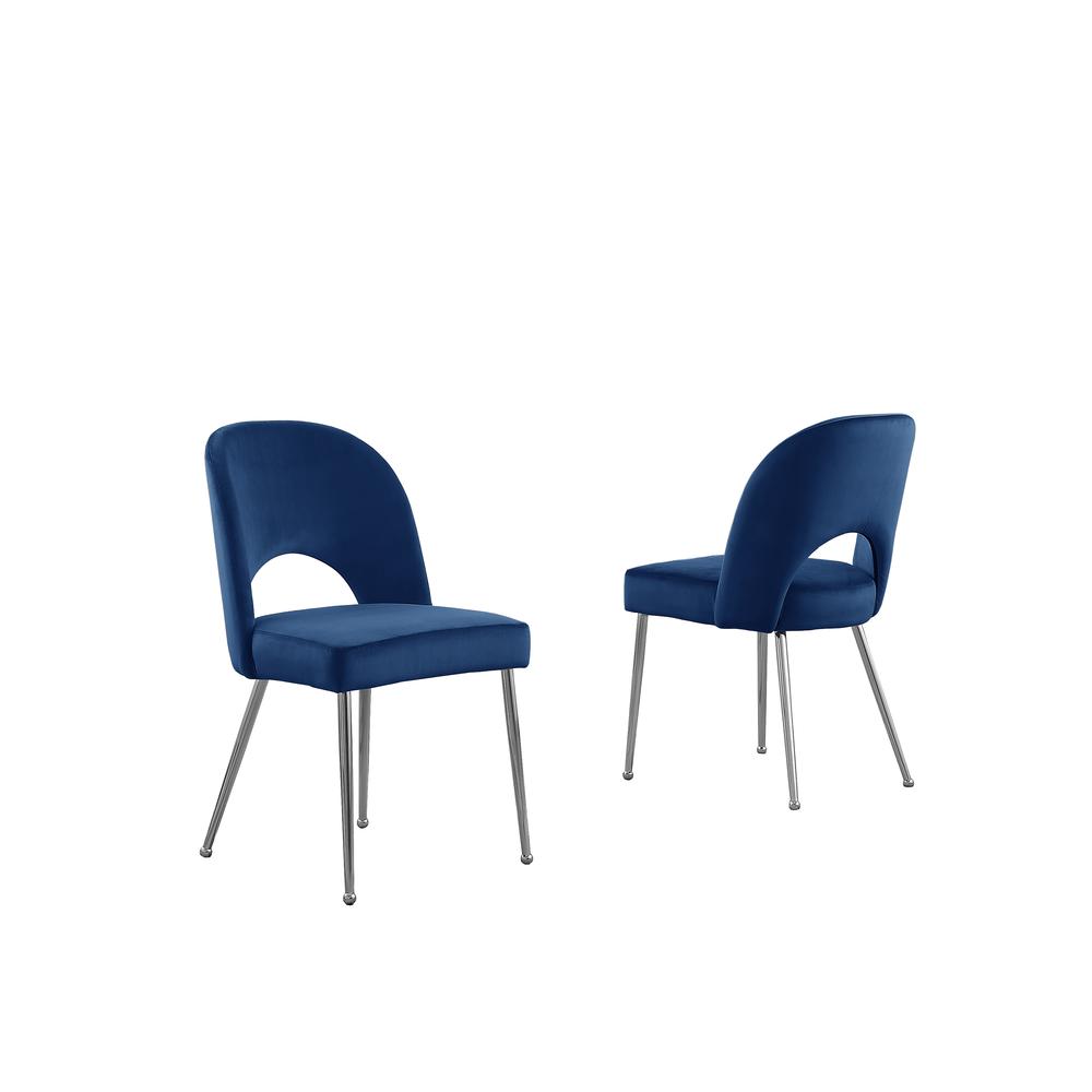 Navy Blue Velvet Dining Side Chair Openback, Chrome, Set of 2. Picture 1