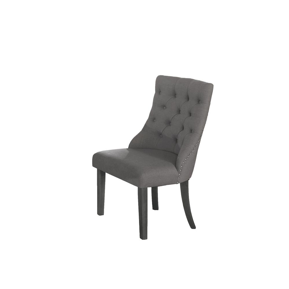 Classic Upholstered Side Chair Tufted in Linen Fabric w/Nailhead Trim **Single Chair** - Gray. Picture 1