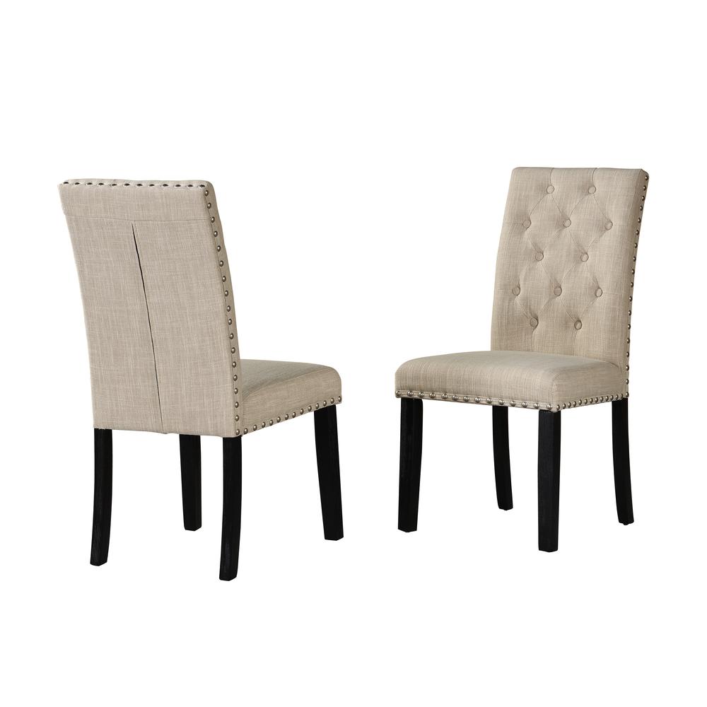 Classic Beige Linen Tufted Side Chairs with Nailhead, set of 2. Picture 1