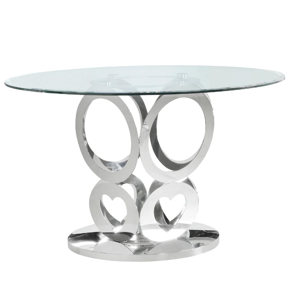 Classic 5pc Round Dining Set, Glass Table with Faux Crystal Chairs in White Faux Leather. Picture 2
