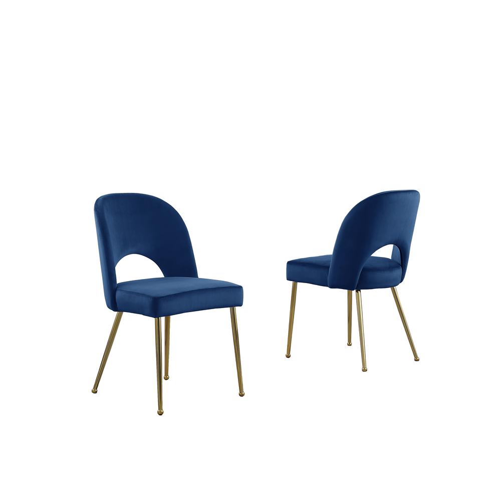 Navy Blue Velvet Dining Side Chair Openback, Chrome Gold, Set of 2. Picture 1