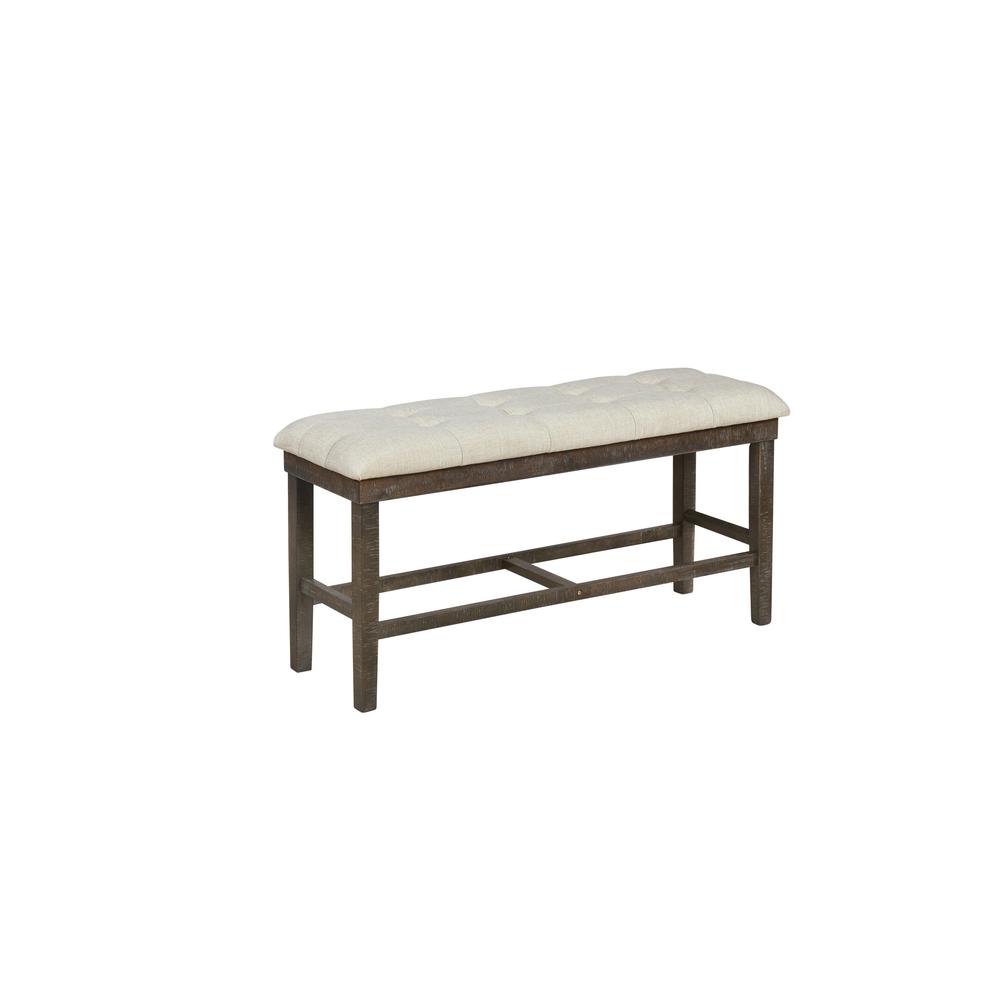 Upholstered Tufted Counter Height Bench with Footrest, Beige. Picture 1