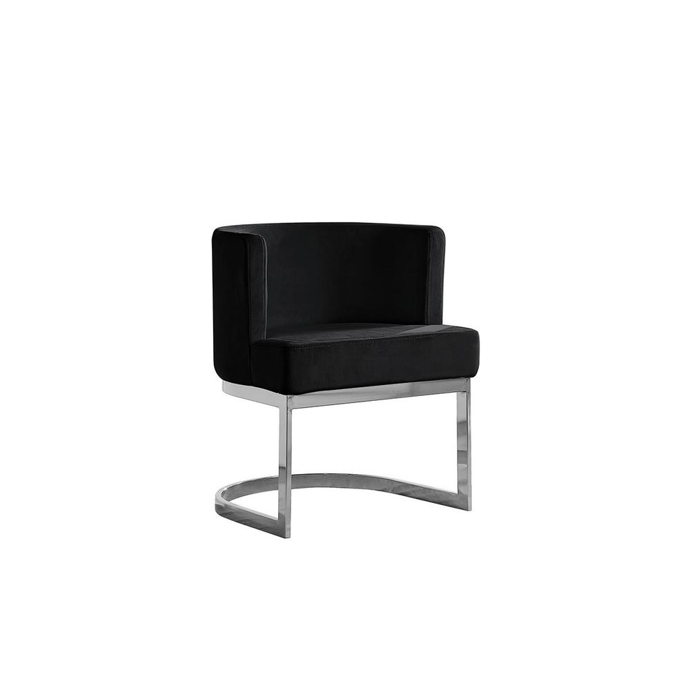 Black Velvet Side Chair with Silver, Chrome Base - Single. Picture 1