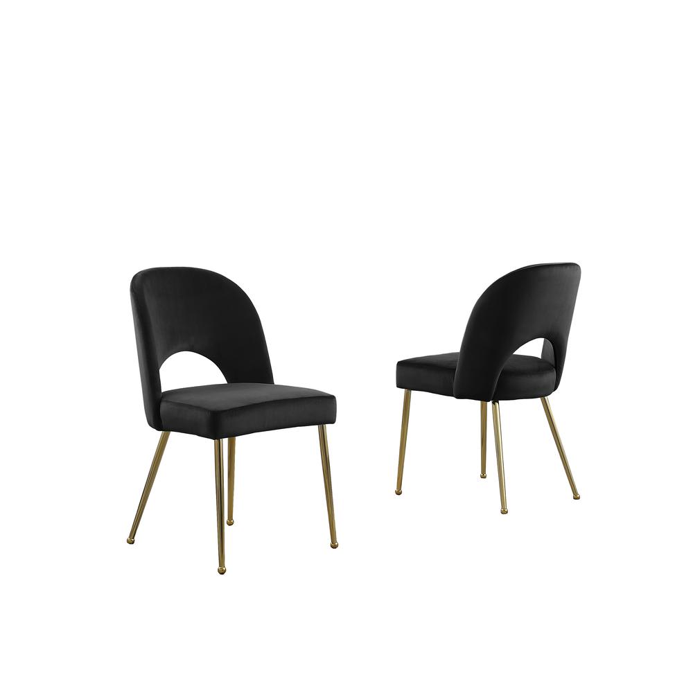 Black Velvet Dining Side Chair Openback, Chrome Gold, Set of 2. Picture 1