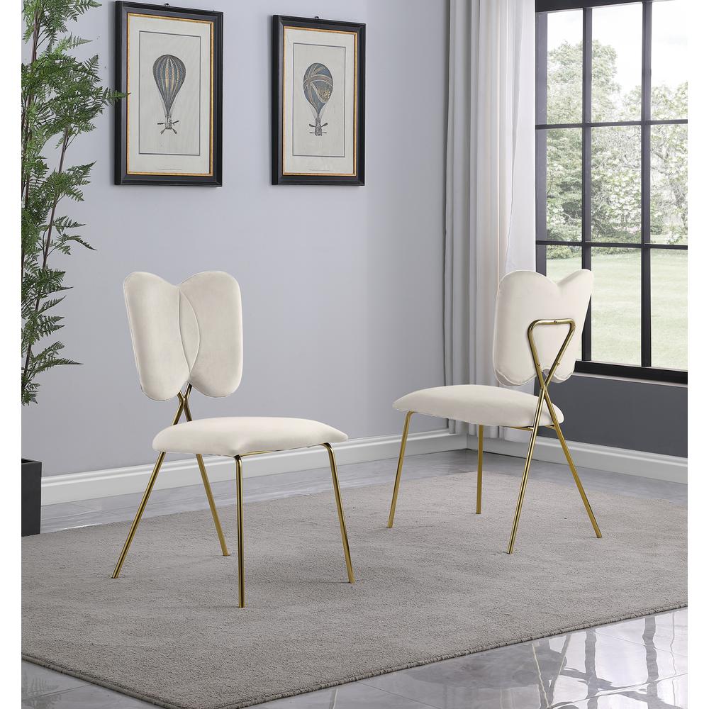 Set of 4, Cream Velvet Guest Side Chair with Wingback, Chrome Gold. Picture 2