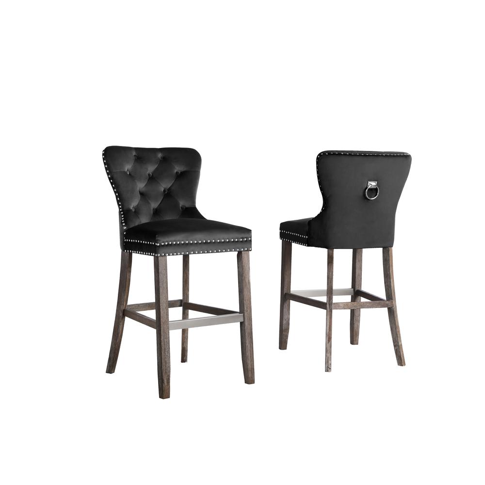 24" Tufted Velvet Upholstered Bar stool in Black, Set of 2, Black. Picture 1