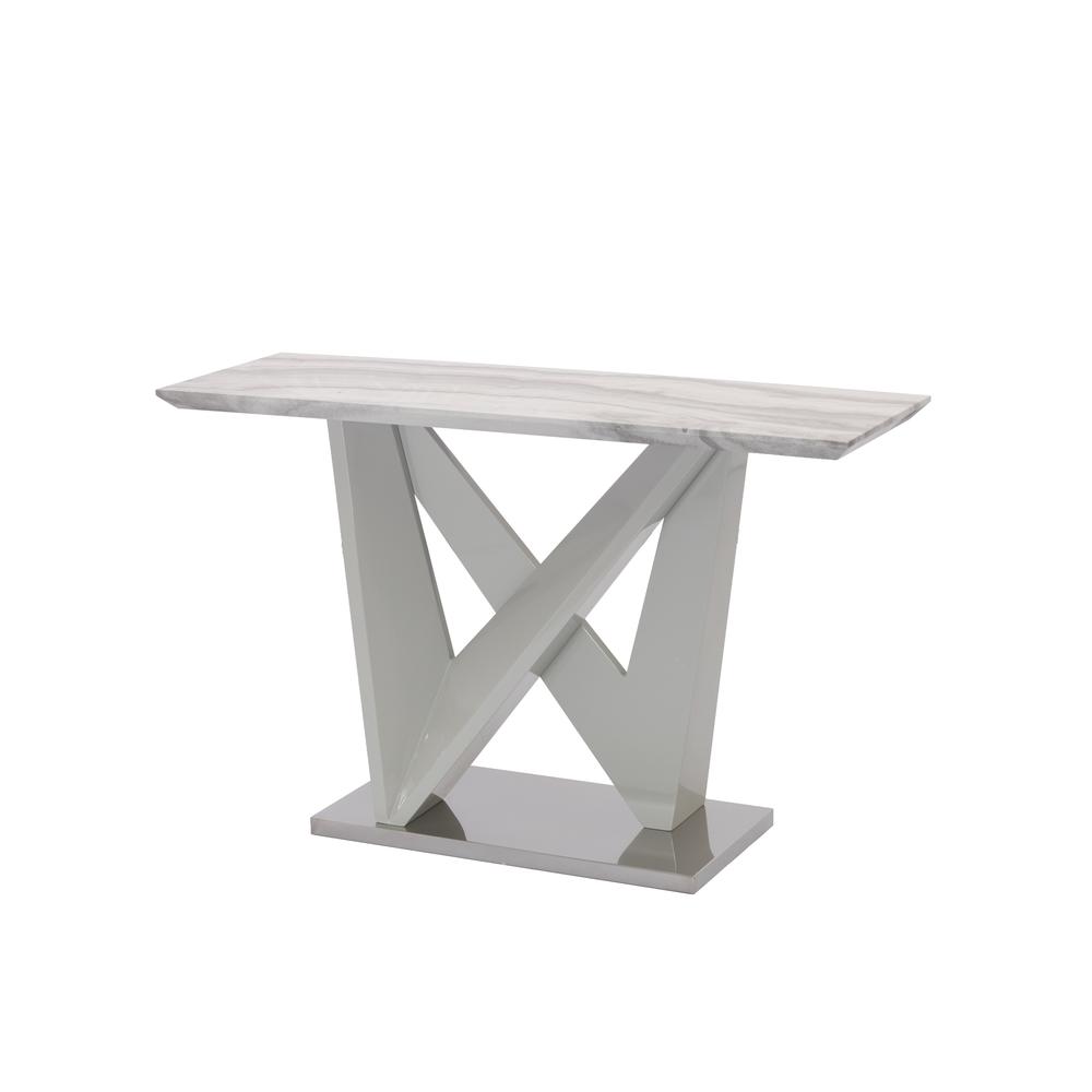 White Faux Marble Console Table W-Vertical Base Stainless Steel. Picture 1