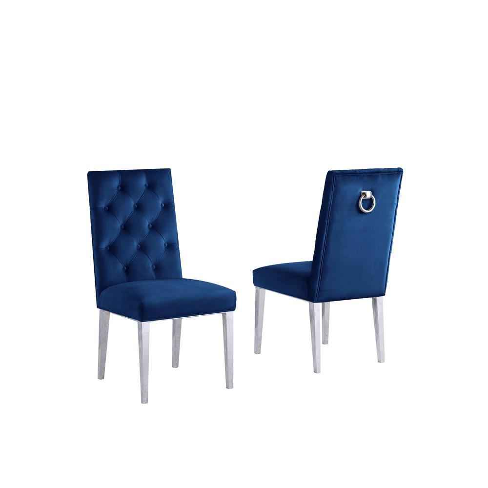 Navy Bue Velvet Tufted Dining Side Chairs, Chrome Legs - Set of 2. The main picture.