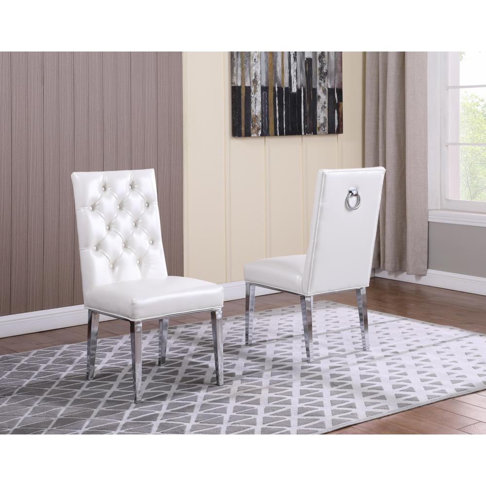 White Faux Leather Tufted Dining Side Chairs, Chrome Legs - Set of 2. Picture 2
