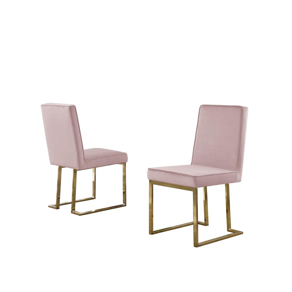 Pink Velvet Upholstered Dining Side Chairs, Chrome Gold Base, Set of 2. Picture 1