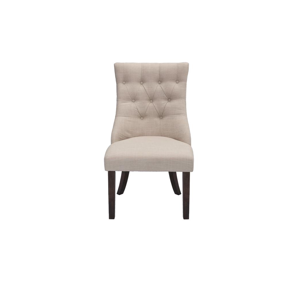 Classic Upholstered Side Chair Tufted in Linen Fabric w/Nailhead Trim **Set of 2**, Beige. Picture 2