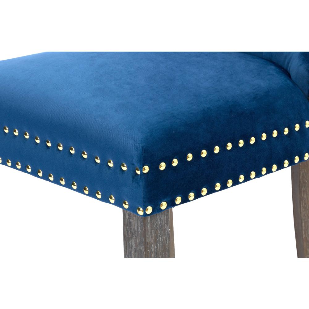 24" Tufted Velvet Upholstered Bar stool in Oceanic Blue, Set of 2, Oceanic Blue. Picture 5