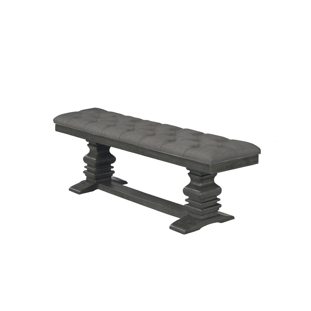 Classic Dining Bench w/Tufted Cussing in Linen Fabric, Gray. Picture 1