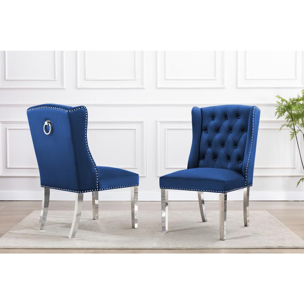 Tufted Velvet Upholstered Side Chairs, 4 Colors to Choose (Set of 2) - Navy 611. Picture 1