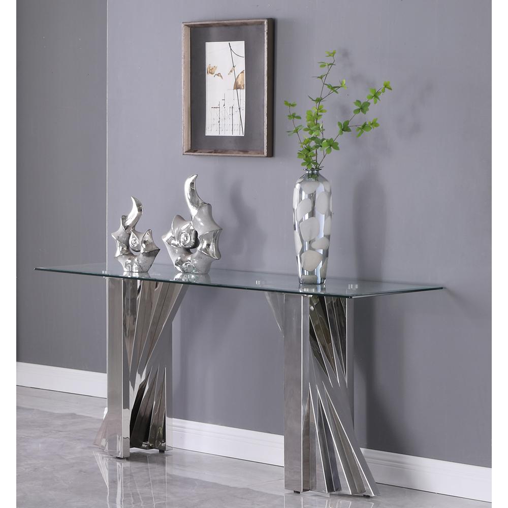 Glass Console Table with Stainless Steel Double Base. Picture 1
