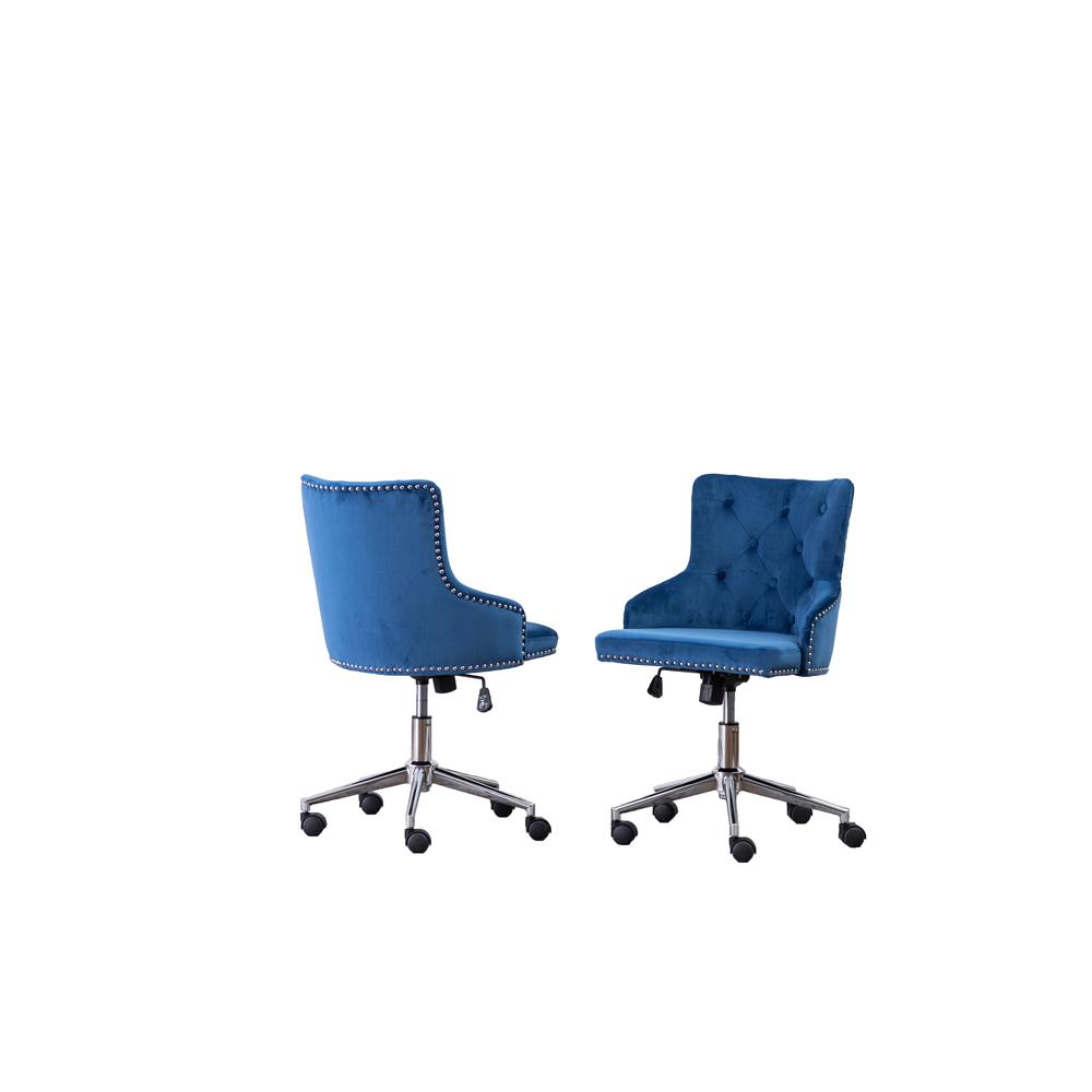 Tufted Velvet Upholstered Office Chair in Navy Blue - Single. Picture 2