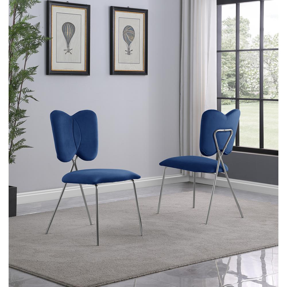 Set of 4, Navy Blue Velvet Guest Side Chair with Wingback, Chrome. Picture 2
