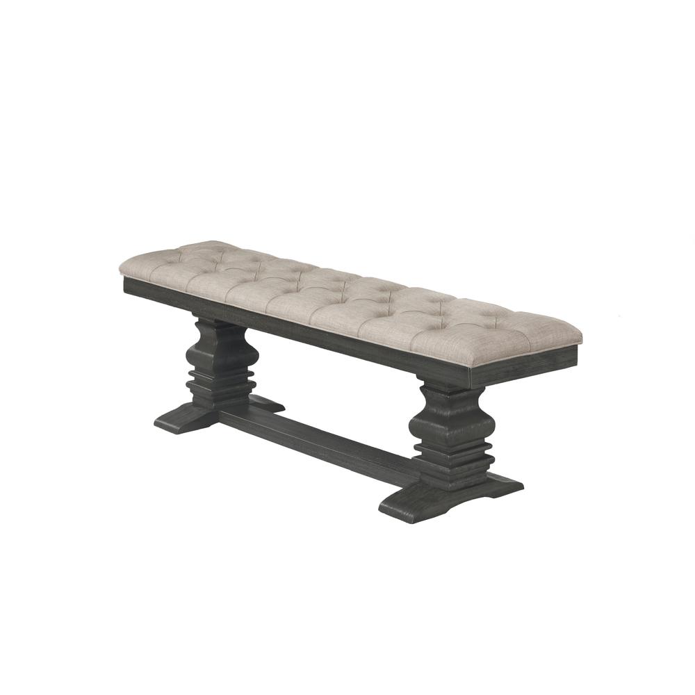 Classic Dining Bench w/Tufted Cussing in Linen Fabric. Picture 1