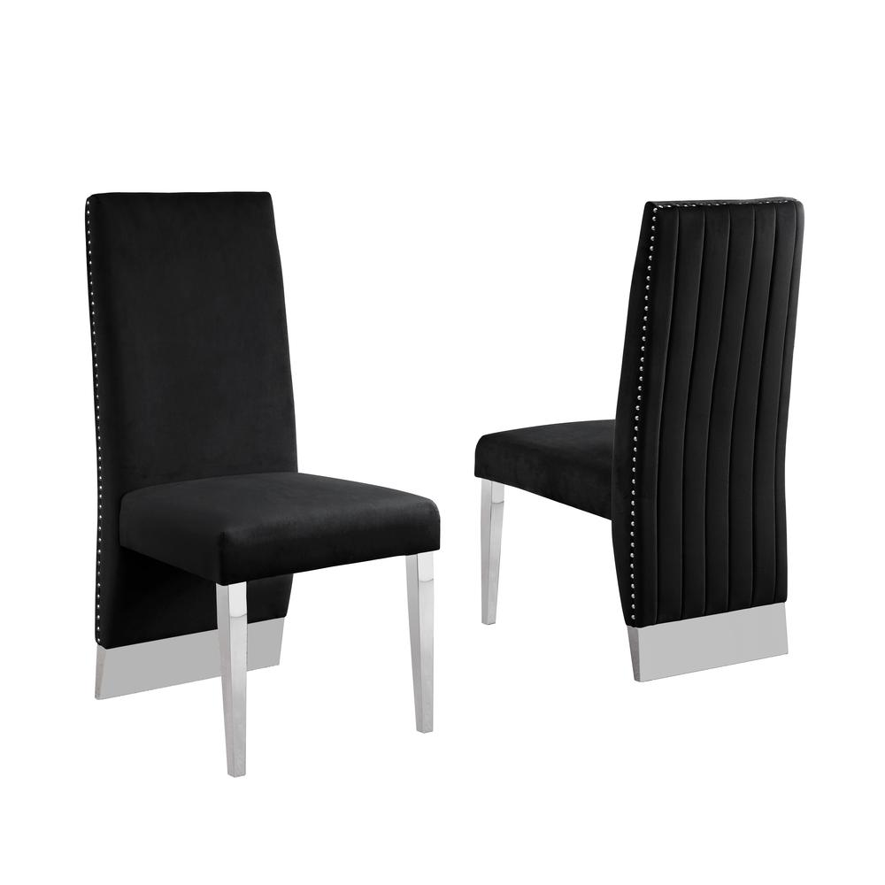 White Marble 9pc Set Pleated Chairs in Black Velvet. Picture 2
