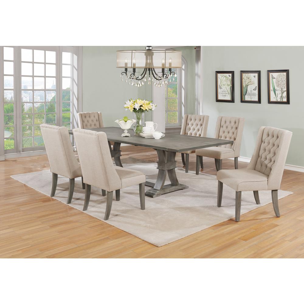 7 Piece Dining Set Extendable w/two 16"Side Leaves Extension & 6 Chairs in Beige Linen. Picture 2