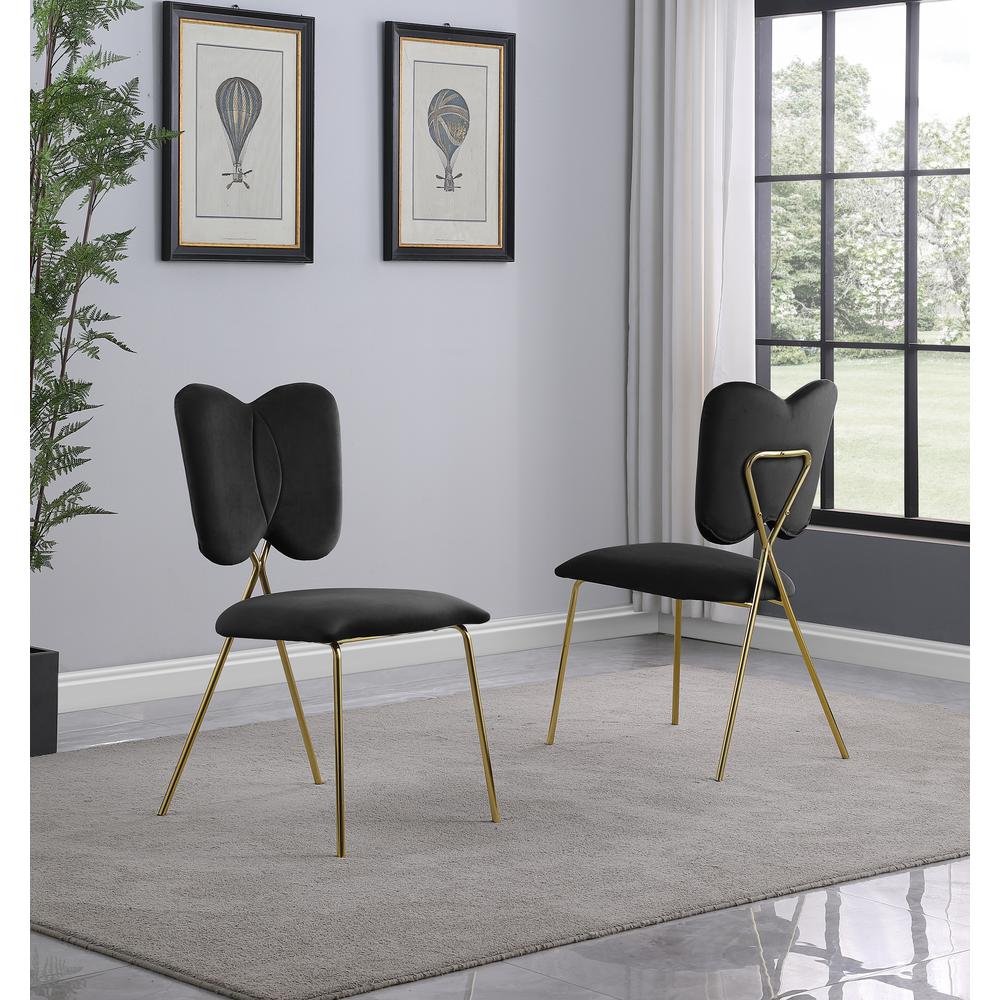 Set of 4, Black Velvet Guest Side Chair with Wingback, Chrome Gold. Picture 2