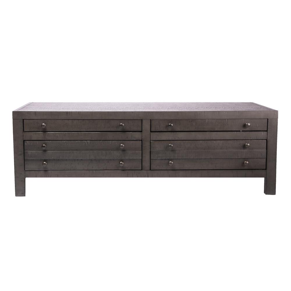 Rustic Style Coffee Table with 4-Drawer Storage, Rustic Dark Grey. Picture 3